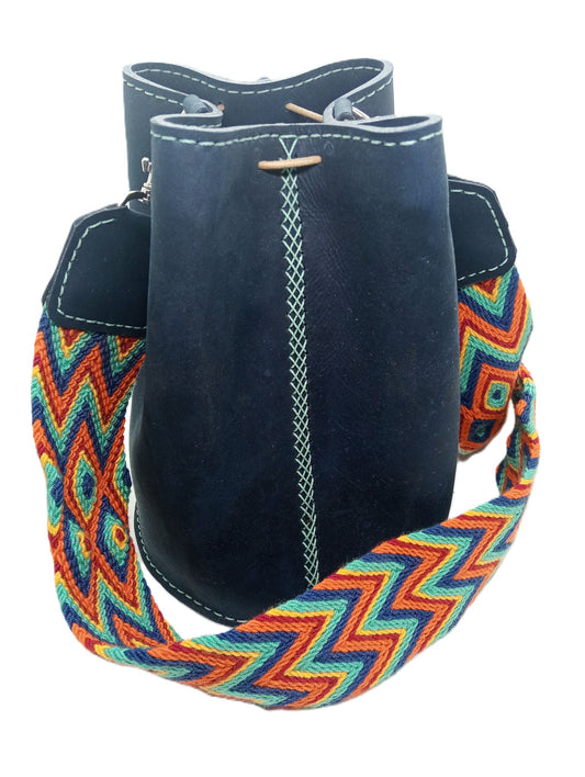 Mochila en cuir taille M Bleu marine