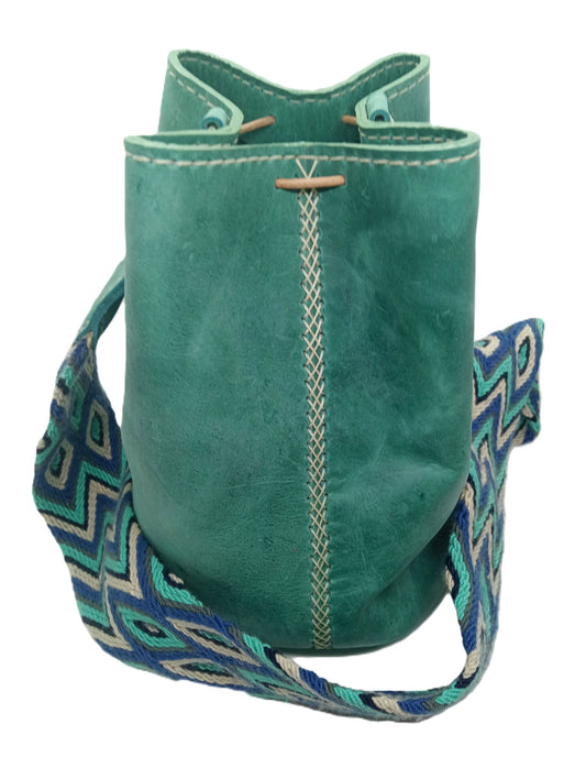 Mochila en cuir taille M turquoise