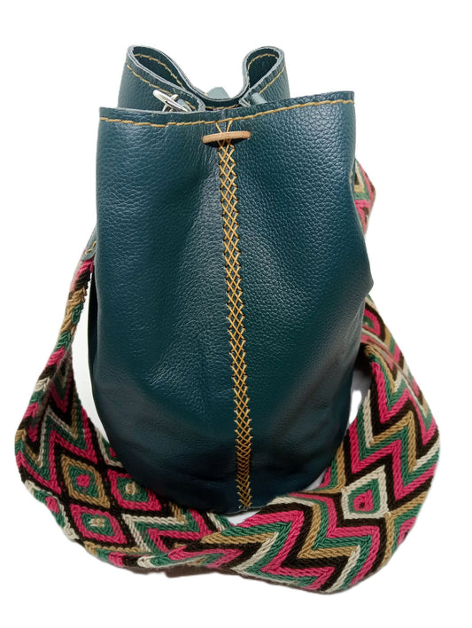 Mochila en cuir taille M Vert foncé